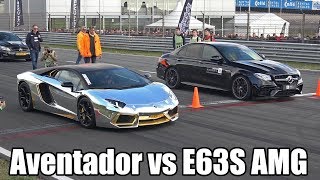 MercedesAMG E63S Sedan vs Ferrari F12 vs Lamborghini Aventador [upl. by Hoag]