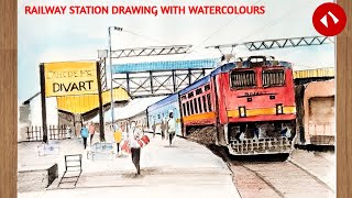 Railway Station Drawing  Train drawing [upl. by Ykcaj767]