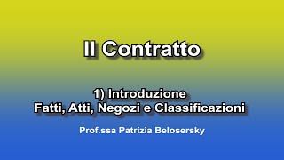 Il contratto 1 Introduzione  Fatti Atti Negozi giuridici e Classificazioni [upl. by Anad]