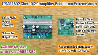 TPA3116D2 200W 21 Amplifier Board with Tone Control amp Low Pass Filter Board  Extreme Amps Audio [upl. by Eiznikam]