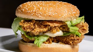 KFC Style Zinger Burger Recipe At Home  Crispy Fried Chicken Burger [upl. by Nochur23]