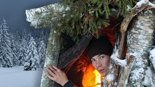 3 Days Winter Camping FIREPLACE Inside my Shelter Narrated Bushcraft [upl. by Aliuqehs]