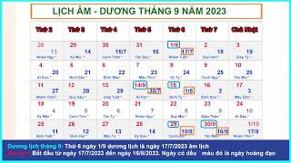 Lịch âm dương tháng 9 năm 2023  Lịch vạn niên và những ngày lễ tháng 92023 [upl. by Briana694]