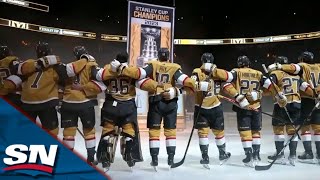 Golden Knights Unveil And Raise Their Stanley Cup Championship Banner Ahead Of Their Season Opener [upl. by Verdie]