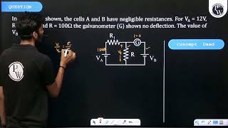 In the circuit shown the cells A and B have negligible resistances ForampnbspVA12ampnbspVR150 [upl. by Ecilahs178]