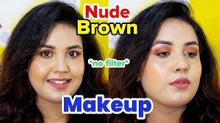 Nude Brown Neutral Makeup Tutorial 🤎 Makeup Look Under ₹500 [upl. by Atiruam]