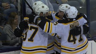 Brad Marchand hits 100 points on David Pastrnaks goal [upl. by Onivla]