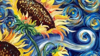 Sunflowers Tutorial  Vincent Van Gogh Starry Night  Beginner Acrylic Painting  TheArtSherpa [upl. by Lukin]