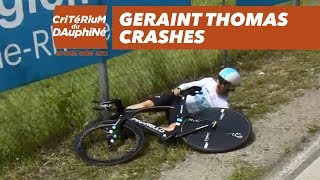 Geraint Thomas crashes  Prologue Valence  Valence  Critérium du Dauphiné 2018 [upl. by Kingston737]