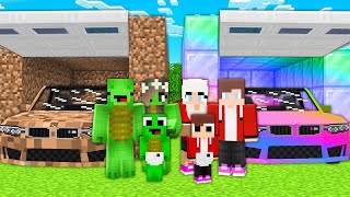 Mikey Family vs JJ Family DIRT vs RAINBOW Cars in Minecraft  JJ Mikey Maizen [upl. by Arvy]