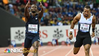 Trayvon Bromell takes down legend Yohan Blake for 100m Diamond League championship  NBC Sports [upl. by Brightman277]