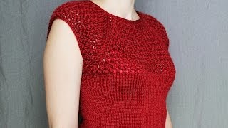 How to knit womens short sleeve sweater  video tutorial with detailed instructions [upl. by Arimat645]