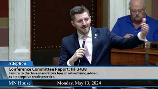 Minnesota House debate on HF3438 conference committee report 51424 [upl. by Parker]