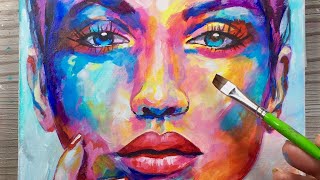 How To Use Abstract Colours  PAINTING  Acrylic on Canvas  PORTRAIT [upl. by Kittie]