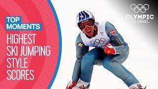 Top Olympic Ski Jumping Style Scores of AllTime  Top Moments [upl. by Allegna53]