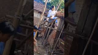 The process of moving red clay tiles to the roof [upl. by Sutsugua485]