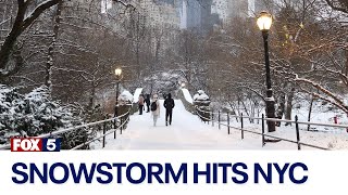 NYC weather Snowstorm hits New York City [upl. by Odnumde]