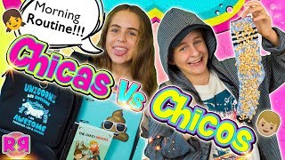 RUTINA de MAÑANA para ir al COLEGIO 👫Chicos Vs Chicas ¿Qué hay en mi MOCHILA HAUL material escolar [upl. by Burny293]