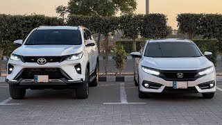 Toyota Fortuner Legender 2022 vs Honda Civic 2020  Which One Wins [upl. by Ateekan575]