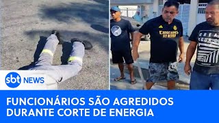 Trabalhadores são agredidos durante corte de energia elétrica no litoral de SP [upl. by Garald]