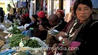 Ladakhi women in full regalia selling organic vegetables [upl. by Nylaroc]