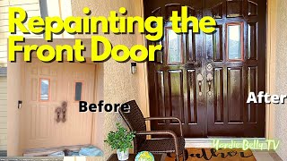 REPAINTING THE FRONT DOOR WITH SEMI GLOSS OIL PAINT  HOME IMPROVEMENT [upl. by Suriaj505]