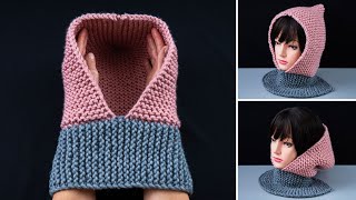 A simple knitted snoodhood for beginners quickly [upl. by Annasor73]