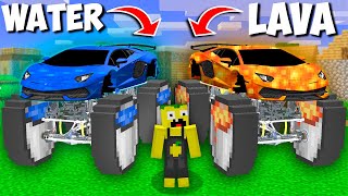 What to CHOOSE  CAR WITH LAVA vs WATER BUCKET WHEELS in Minecraft  NEW STRANGE CAR [upl. by Styles]