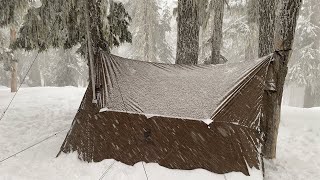 Winter Hot Tent Hammock Camping  Wood Stove Chicken Pesto Alfredo [upl. by Enilorac279]