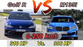 Golf VII 7 R vs M135i  310 HP vs 306 HP  0100  0200  0250 kmh [upl. by Atilrac966]