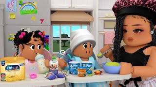 MY HOME ALONE MORNING ROUTINE WITH TWIN BABIES TRYING BABY FOOD  Bloxburg Family Roleplay [upl. by Karisa977]