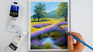 How to Paint Summer Lavender Garden  Acrylic Painting Tutorial  Step by Step [upl. by Ynhoj]