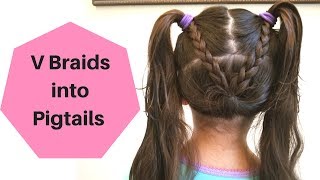 V Braid into High Pigtails  Cute Toddler Hairstyles [upl. by Bijan]