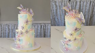 LOVEEE this Soft Pastel Palette Knife Cake with Butterflies and Iridescent Globes  Cake Decorating [upl. by Vaish]