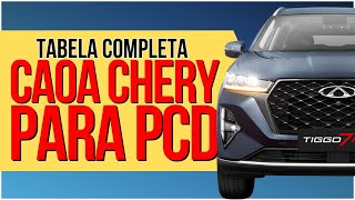 TABELA COMPLETA CAOA CHERY PARA PCD AUTO CARROS PCD [upl. by Lorene688]