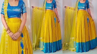 Convert Saree into Lehenga  Lehenga skirt cutting stitching  princess cut blouse cutting stitching [upl. by Arden311]