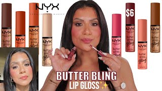 new 6 NYX BUTTER GLOSS BLING LIP GLOSSES  NATURAL LIGHTING SWATCHES  MagdalineJanet [upl. by Malorie823]