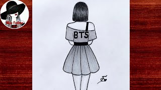 Easy BTS drawing  BTS girl drawing  Pencil sketch of BTS Army [upl. by Matheson]