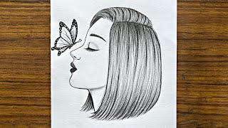 How to draw a girl with butterfly  Pencil Sketch for beginner  Easy drawings for beginners [upl. by Llertac313]