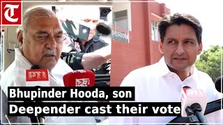 Haryana election Bhupinder Hooda son Deepender cast their vote in Rohtak [upl. by Nnaassilem946]