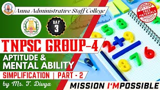 MISSION IMPOSSIBLE  Day 3  Simplification Part  2  Aptitude amp Mental Ability  Ms T Divya [upl. by Aihsitan]