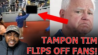 Tampon Tim Walz TRIGGERED INTO FLIPPING OFF Fans SHOUTING TRUMP 2024 As He Gets BOOED OFF THE FIELD [upl. by Sayre]