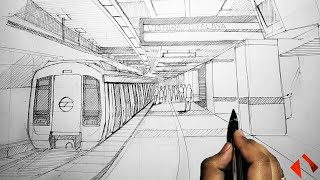 Metro Station Drawing  Advance Sketching Technique [upl. by Namrej]