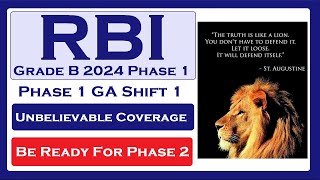 RBI Grade B 2024 Phase 1 Shift 1 GA Coverage [upl. by Orvah]