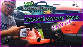 How to Level Riding Lawn Mower Deck Without a level in 30 Seconds YTA 18542 Deck Adjustment [upl. by Llenaj]