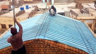 Construction Sloping roof Shuttering amp steel fixing step by step building and skills  slop roof [upl. by Sankey]