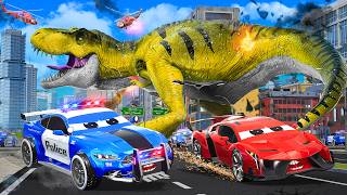 Dinosaur Attack on Cars Giant TRex Destroys City  Monster Trucks Police Cars Rescue Compilation [upl. by Hume]