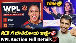 WPL 2024 player auction RCB available purse and slots details KannadaWPL auction 2024 for RCB [upl. by Elinore786]