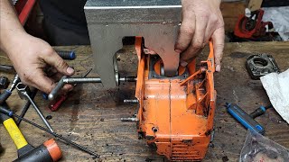 How to split a chainsaw crankcase Husqvarna 394xp build [upl. by Labotsirc]