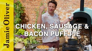 Chicken Sausage amp Bacon Puff Pie  Jamie Oliver [upl. by Gilson296]